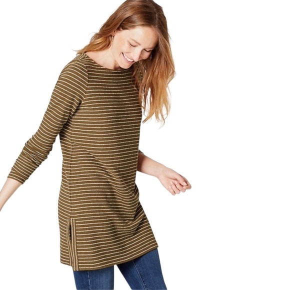 J. JILL 100% Cotton Long Line Tunic / Pullover / Sweater Top Side Slits Sz XL - Picture 1 of 9